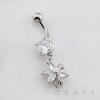 DANGLE VIBRANT FLORAL SNOWFLAKE MOTIF MULTI CZ BELLY BUTTON NAVEL RING 316L SURGICAL STEEL